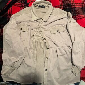 Light Taupe Button-Front Utility Jacket